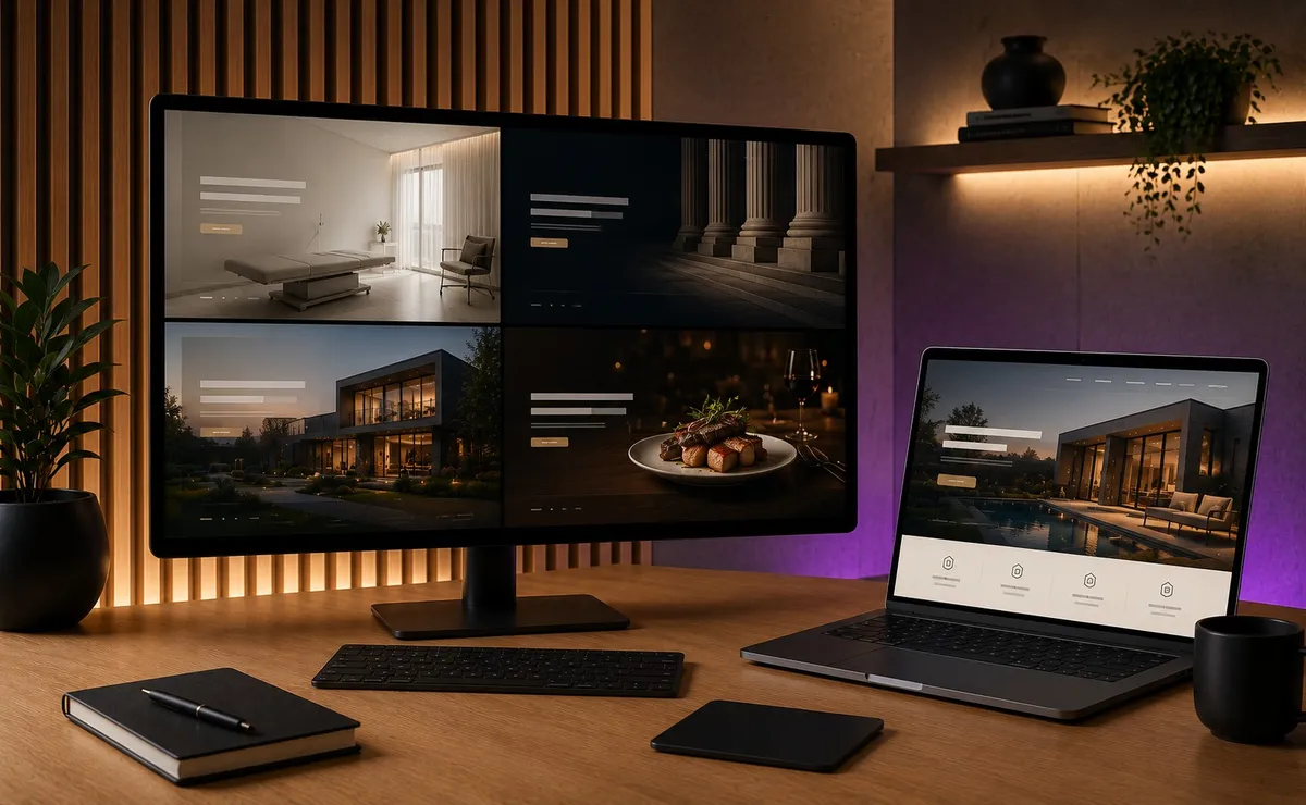 Portfolio showcase workspace with multiple website screens