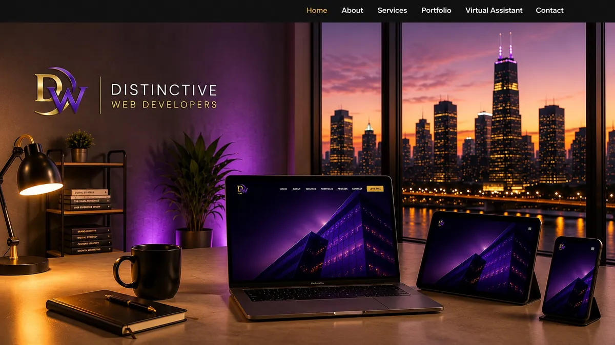 Modern website development workspace for Distinctive Web Developers