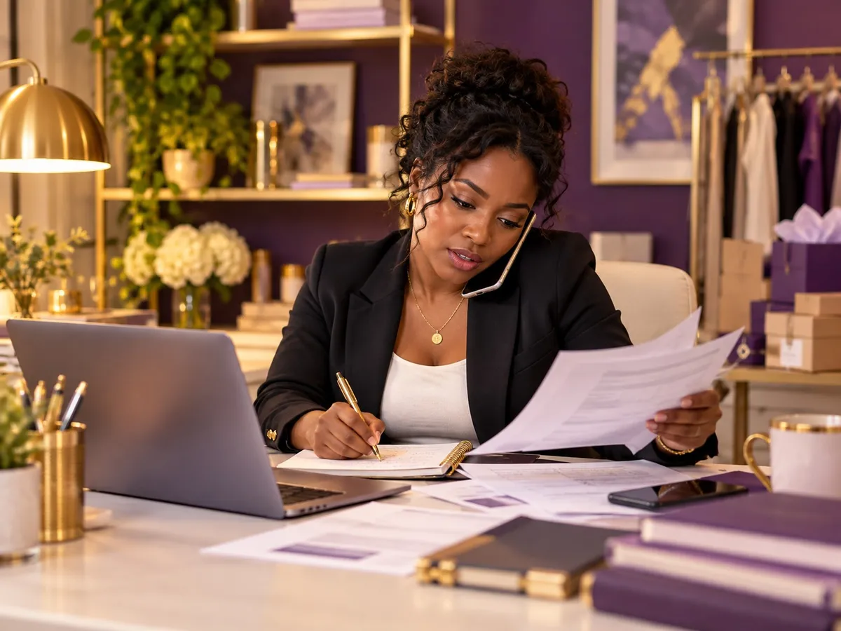 Small business owner managing work and customer communication